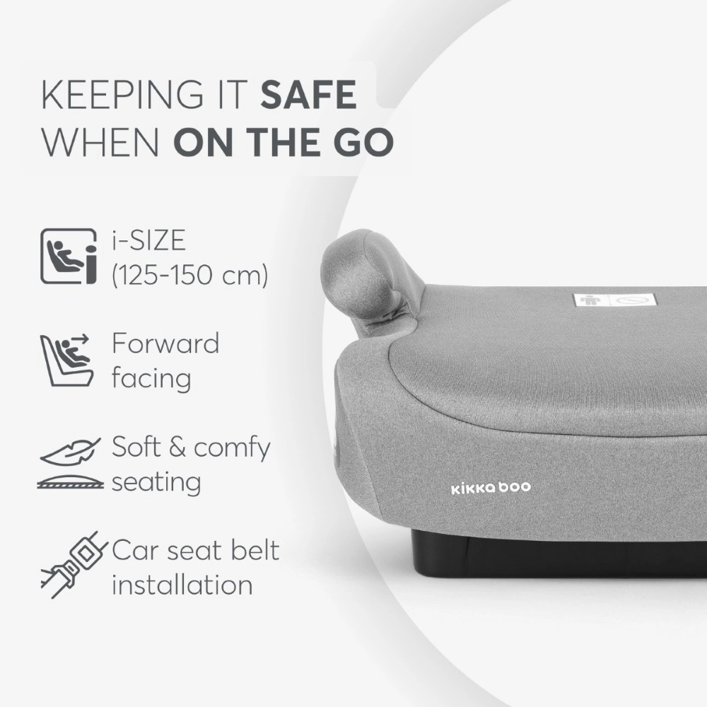 Η φωτογραφία δείχνει i-SIZE (125-150 cm)Κατάλληλο προς τα εμπρός από 125 έως 150 cmΤοποθέτηση ζώνης ασφαλείας αυτοκινήτουΓάντζος μισοφέγγαρου που εμποδίζει το παιδί να πνιγεί όταν χρησιμοποιεί τη ζώνηΜαλακό και άνετο κάθισμαΔοκιμασμένο σύμφωνα με τον Κανονισμό των Ηνωμένων Εθνών Αρ.