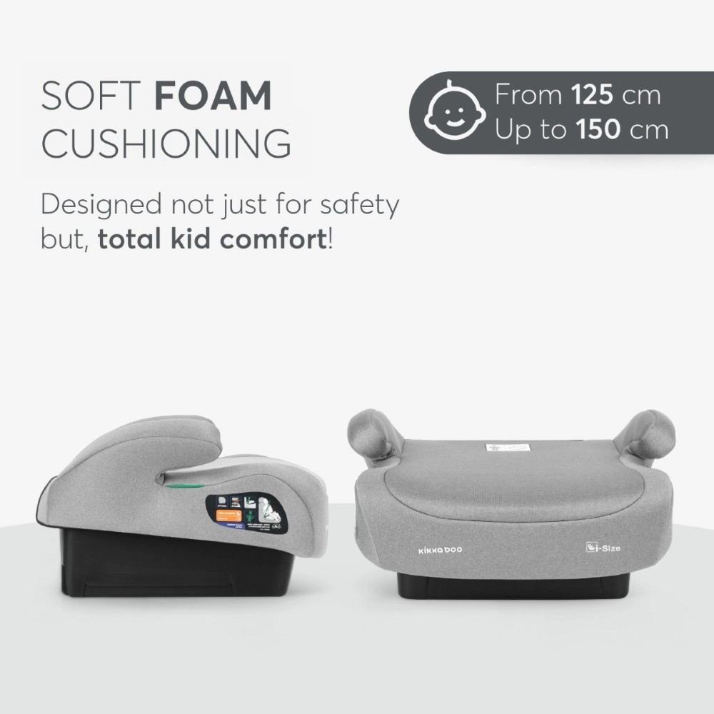 Η φωτογραφία δείχνει i-SIZE (125-150 cm)Κατάλληλο προς τα εμπρός από 125 έως 150 cmΤοποθέτηση ζώνης ασφαλείας αυτοκινήτουΓάντζος μισοφέγγαρου που εμποδίζει το παιδί να πνιγεί όταν χρησιμοποιεί τη ζώνηΜαλακό και άνετο κάθισμαΔοκιμασμένο σύμφωνα με τον Κανονισμό των Ηνωμένων Εθνών Αρ.