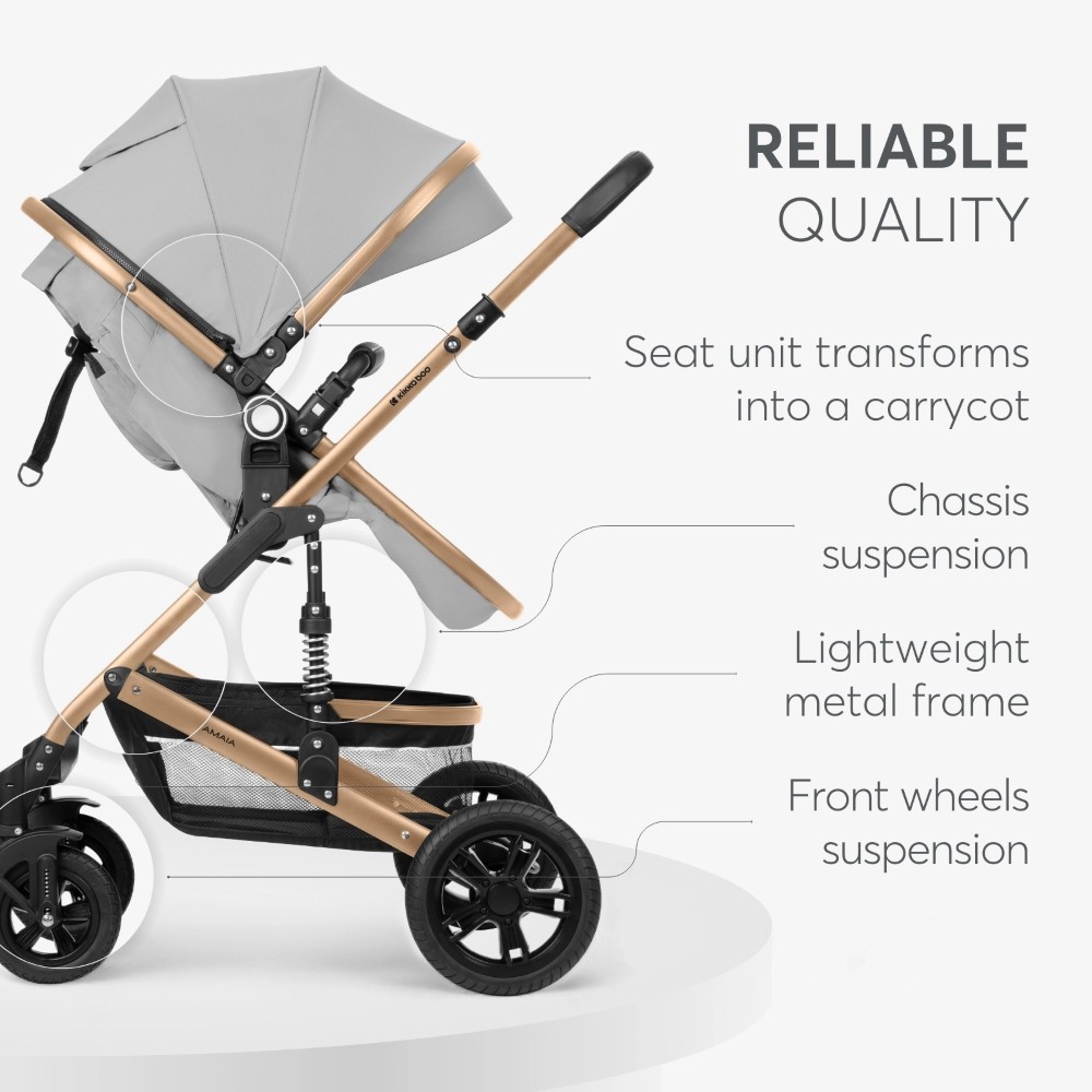 Η φωτογραφία δείχνει Πολυκαρότσι της εταιρείας Kikka Boo κατασκευασμένο απο πολυτελή υφάσματα και σκελετό αλουμινίου με ανοξείδωτη επίστρωση.