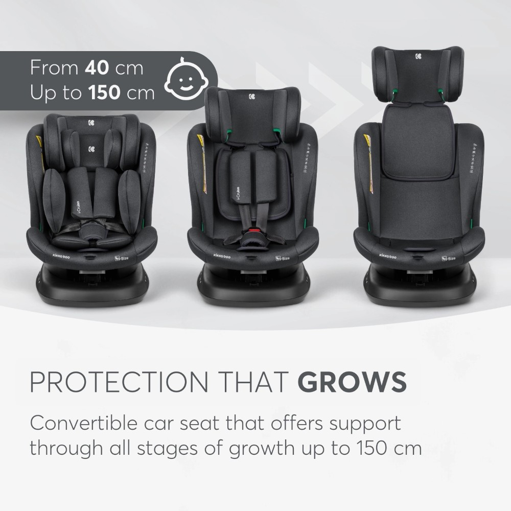 i-SIZE (40-150 cm)Κατάλληλη φορά προς τα πίσω από 40 έως 105 cmΚατάλληλη φορά προς τα εμπρός από 76 έως 150 cm4 θέσεις ανάκλισης καθίσματος προς τα εμπρός και 1 θέση ανάκλισης καθίσματος με όψη προς τα πίσωΠεριστροφή 360 μοιρών του καθίσματοςTop tether Κορυφαίος ιμάντας πρόσδεσης για επιπλέον ασφάλε
