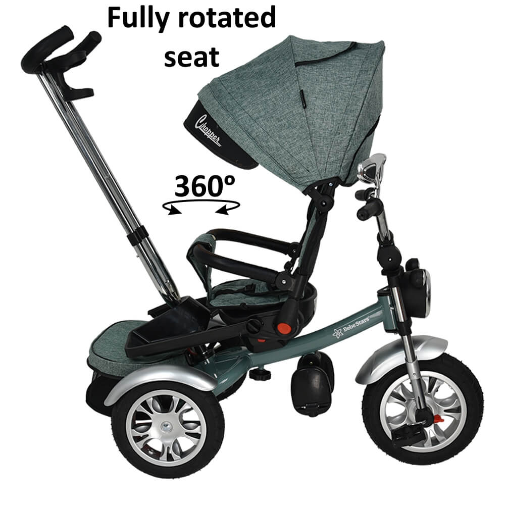 Η φωτογραφία δείχνει Το ποδήλατο  Chopper Black 6 in 1 της Bebe Stars έχει σχεδιαστεί για μωρά από 9 μηνών και παρέχει ομαλή οδήγηση για τη μετάβαση από τη λειτουργία του καροτσιού σε αυτή του ποδηλάτου.