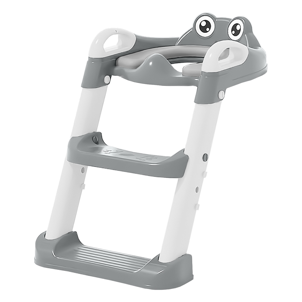 Η φωτογραφία δείχνει Εκπαιδευτικό κάθισμα τουαλέτας Frog με σκαλοπάτια και χερούλια με σκοπό το παιδί σας να έχει πρόσβαση στην τουαλέτα ενηλίκων.