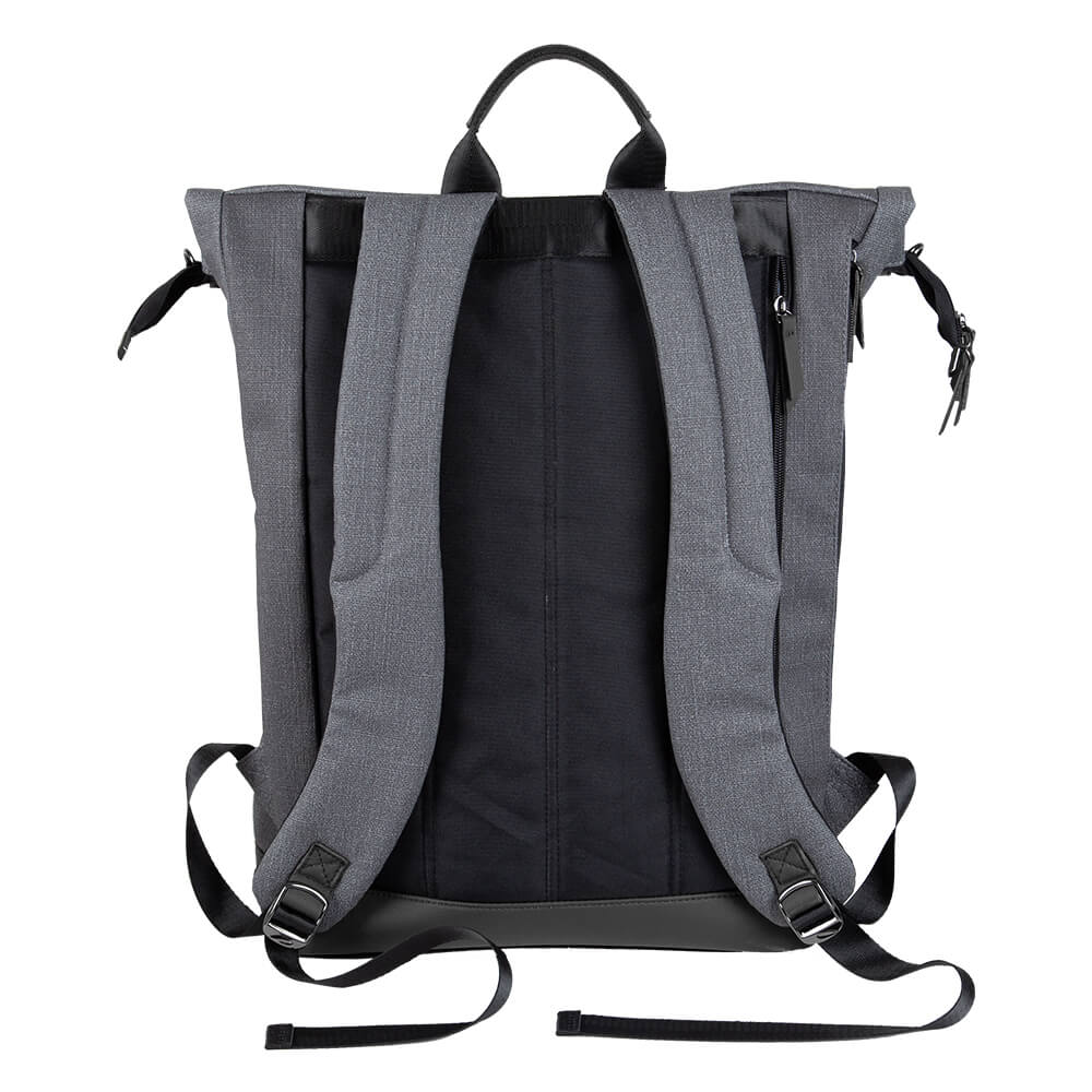 Η φωτογραφία δείχνει Ένα κομψό και άνετο unisex backpack φτιαγμένο από αδιάβροχο υλικό με λεπτομέρειες από οικολογικό δερματίνι κατέφθασε στην Bebe Stars για να συναρπάσει κάθε γονιό, καθώς θα μπορούν να το χρησιμοποιούν και οι δύο.