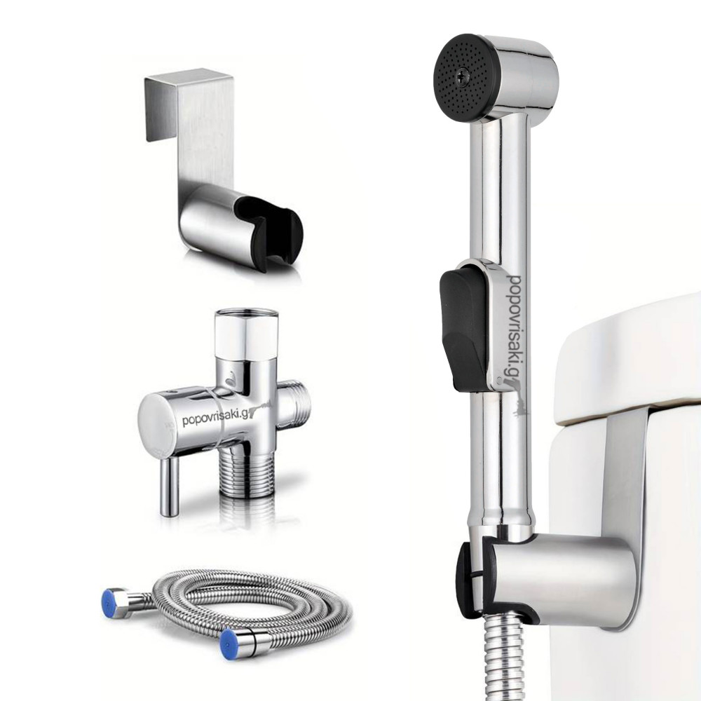 Η φωτογραφία δείχνει Το Popovrisaki είναι ένα ντους μπιντέ τουαλέτας που συνδέεται εύκολα και γρήγορα δίπλα από την λεκάνη σας.