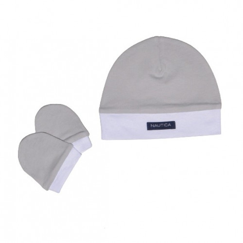 NAUTICA DES 15 ΣΕΤ ΣΚΟΥΦΑΚΙ & 2 ΓΑΝΤΑΚΙΑ ΓΚΡΙ ΑΝΟΙΧΤΟ-ΛΕΥΚΟ 49-9748/15