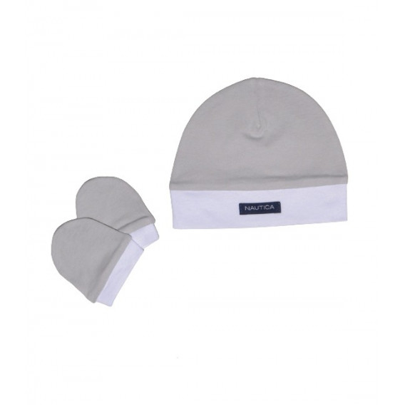 Η φωτογραφία δείχνει NAUTICA DES 15 ΣΕΤ ΣΚΟΥΦΑΚΙ & 2 ΓΑΝΤΑΚΙΑ ΓΚΡΙ ΑΝΟΙΧΤΟ-ΛΕΥΚΟ.