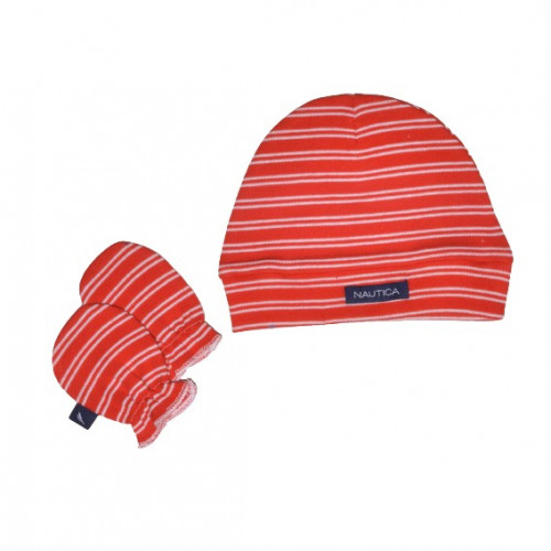 NAUTICA DES 20 ΣΕΤ ΣΚΟΥΦΑΚΙ & 2 ΓΑΝΤΑΚΙΑ ΚΟΚΚΙΝΑ ΜΕ ΛΕΥΚΗ ΡΙΓΑ 49-9748/20