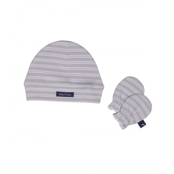 Η φωτογραφία δείχνει NAUTICA DES 23 ΣΕΤ ΣΚΟΥΦΑΚΙ & ΓΑΝΤΑΚΙΑ ΓΚΡΙ ΜΕ ΛΕΥΚΗ ΡΙΓΑ.