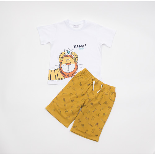 TRAX ΣΕΤ T-SHIRT ΜΕ ΒΕΡΜΟΥΔΑ ΑΓΟΡΙ ΚΟΝΤΟΜΑΝΙΚΟ LION KING ΛΕΥΚΟ-ΜΟΥΣΤΑΡΔΙ 41430W