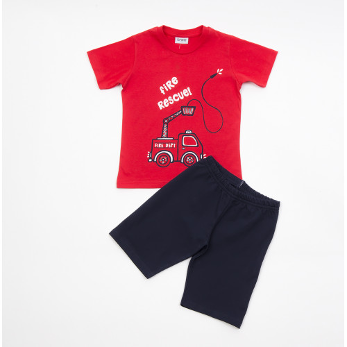 TRAX ΣΕΤ T-SHIRT ΜΕ ΒΕΡΜΟΥΔΑ ΑΓΟΡΙ ΚΟΝΤΟΜΑΝΙΚΟ ΚΟΚΚΙΝΟ-ΜΑΥΡΟ 41400