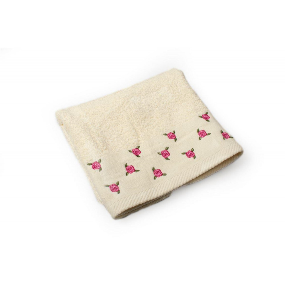 Η φωτογραφία δείχνει DIMCOL ΠΕΤΣΕΤΑ ΠΡΟΣΩΠΟΥ ΜΕ ΚΕΝΤΗΜΑ ΑΝΘΑΚΙ 450 GSM 50x90CM 100% COTTON ΕΚΡΟΥ.