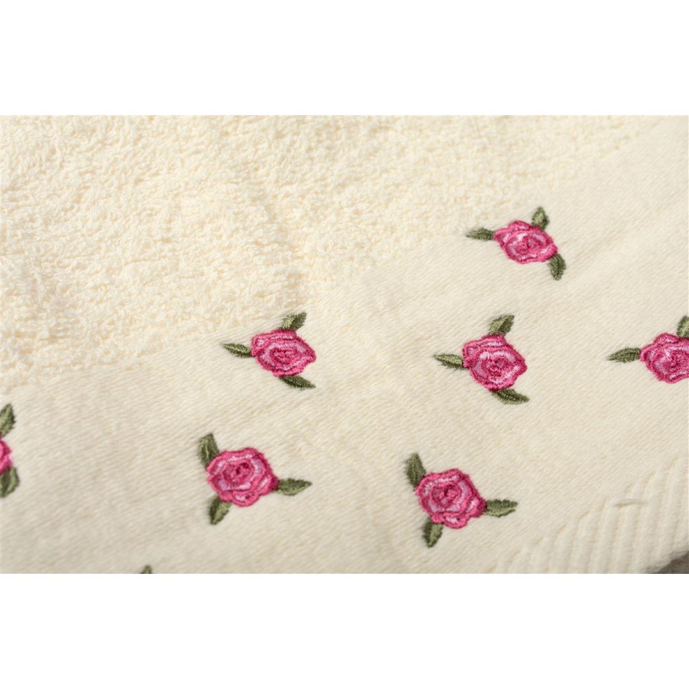 Η φωτογραφία δείχνει DIMCOL ΠΕΤΣΕΤΑ ΠΡΟΣΩΠΟΥ ΜΕ ΚΕΝΤΗΜΑ ΑΝΘΑΚΙ 450 GSM 50x90CM 100% COTTON ΕΚΡΟΥ.