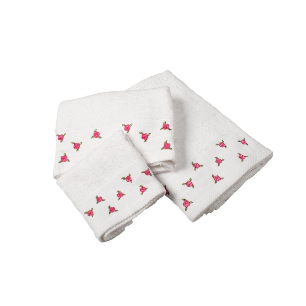 DIMCOL ΠΕΤΣΕΤΕΣ ΣΕΤ 3 ΤΕΜ ΜΕ ΚΕΝΤΗΜΑ ΑΝΘΑΚΙ 450 GSM 30X50, 50X90, 70X140CM 100% COTTON ΛΕΥΚΟ.