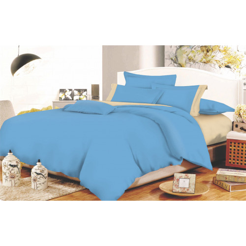 Παπλωματοθήκη ΚΟΜΒΟΣ Cotton Line Sky Blue – Beige Μονόχρωμη με Φάσα Διπλή 200×240