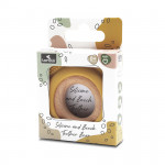 Η φωτογραφία δείχνει Μασητικό οδοντοφυίας κατασκευασμένο απο σιλικόνη και ξύλο οξιάς.